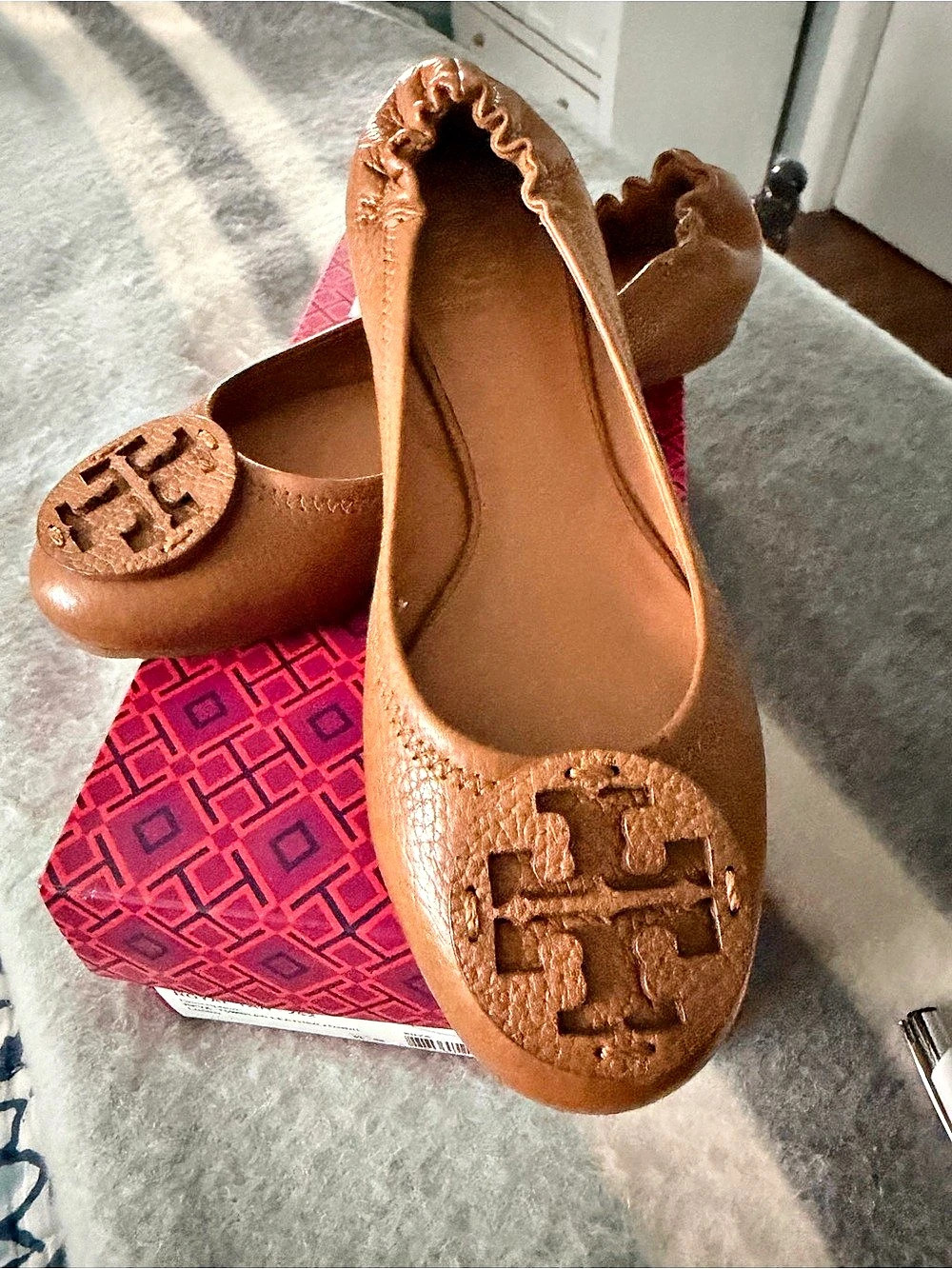 Tory Burch Reva Tonal Logo Ballet Flat Tonal Logo Ballet Flats Brown US 8.5
